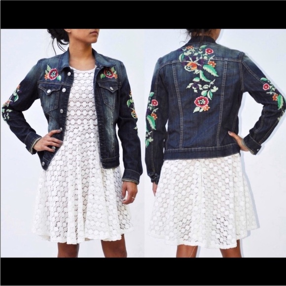 Driftwood Maryah Floral Embroidered Boho Jean Jacket Medium - Picture 11 of 11
